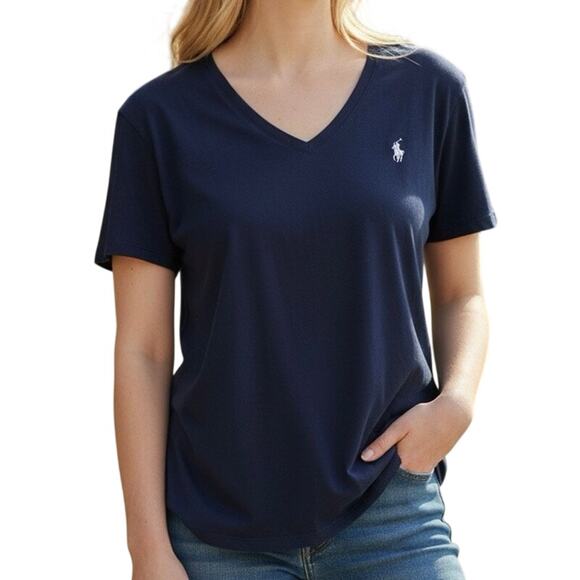 Polo Ralph Lauren Tops - Polo Ralph Lauren Navy Blue V-Neck Tee Shirt Large Super Soft Cotton Lyocell L